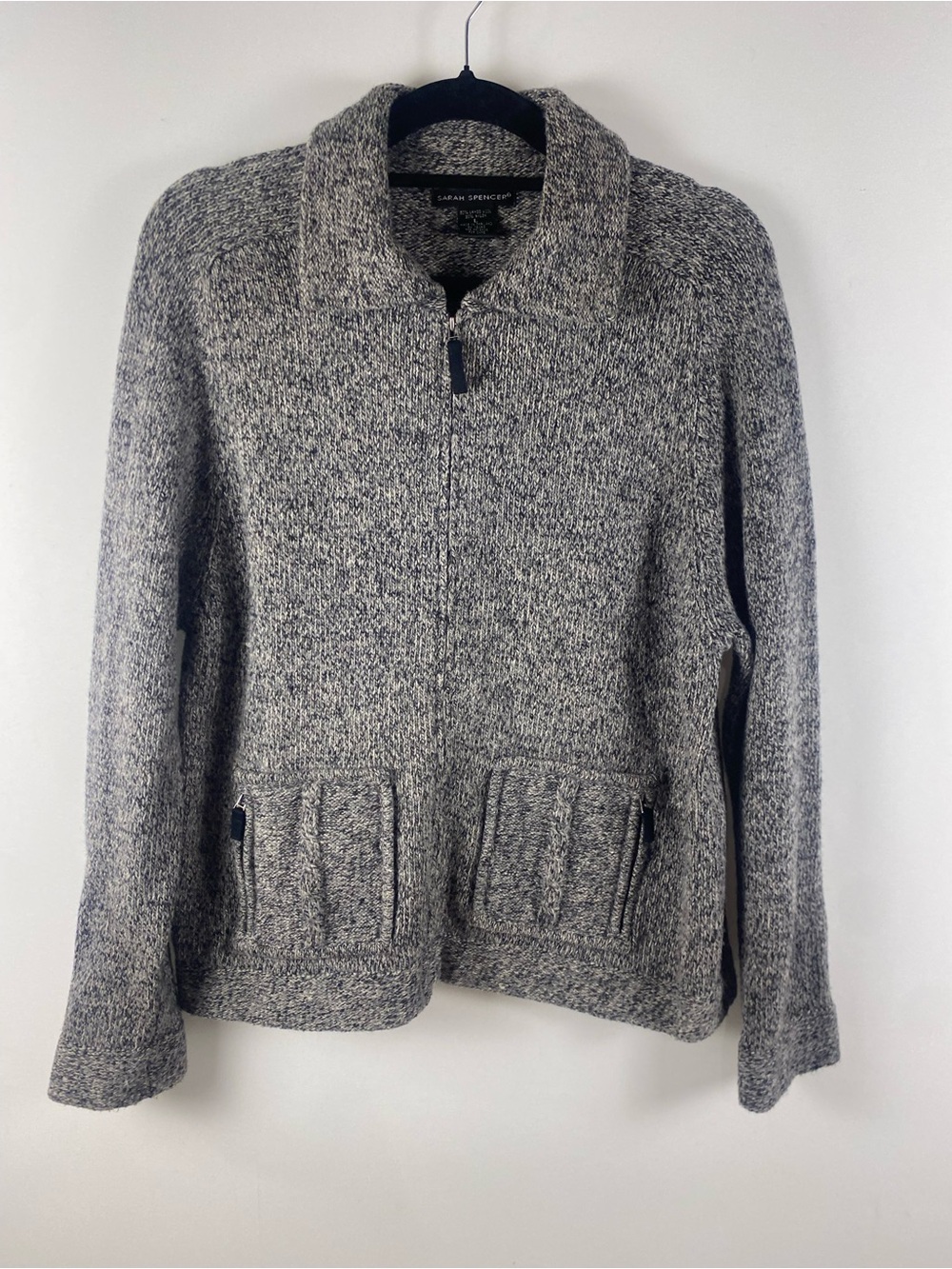 Sarah Spencer Full Front Zip 80% Lambs Wool Cardigan Jacket Size L